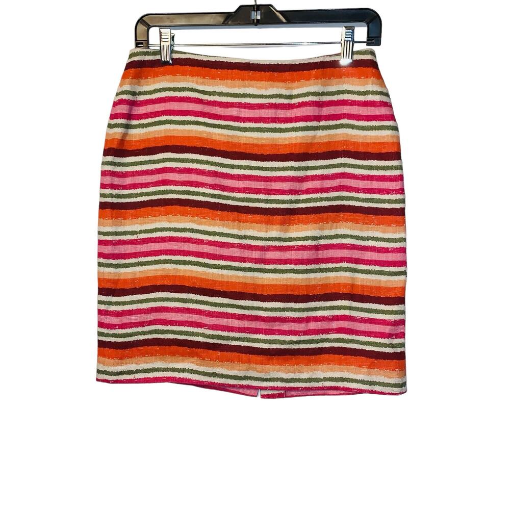 Talbots 100% Linen Striped Pencil Mini Skirt Lined